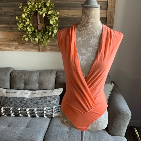 bebe Tops - Bebe Sleeveless Wrap Bodysuit - Orange